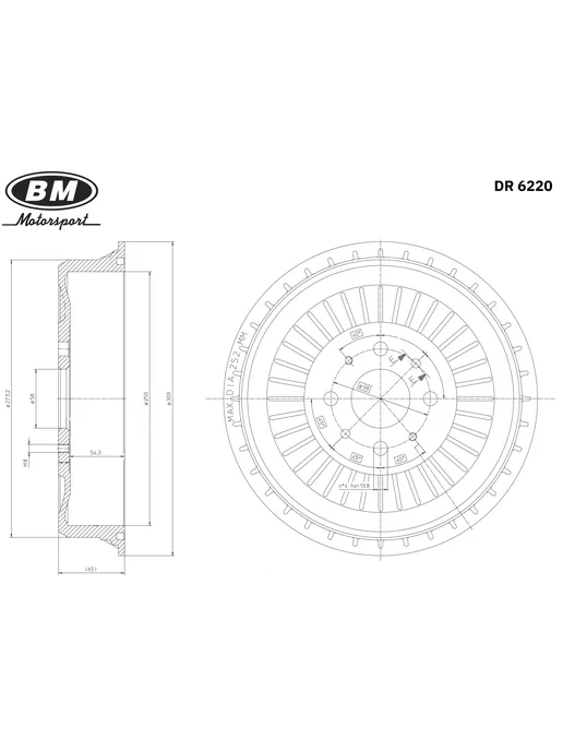 BM-MOTORSPORT Барабан тормозной чугунный (1шт.) DR6220, 1 шт, фото 2