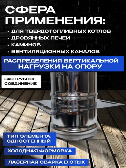 Нет бренда Площадка монтажная одностенная для дымохода D150мм AISI 430, вариант, фото 3