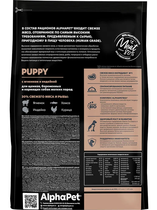 Сухой корм Alpha Pet Alphapet Индей… для собак, мелкие, щенки, ягненок, 1,51 кг, фото 2