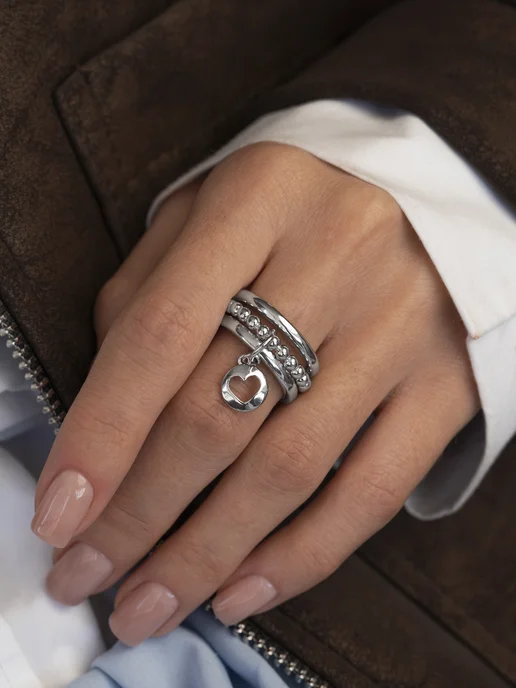 Аксессорика Кольцо широкое с подвеской сердце бижутерия Accessorica, вариант, фото 5