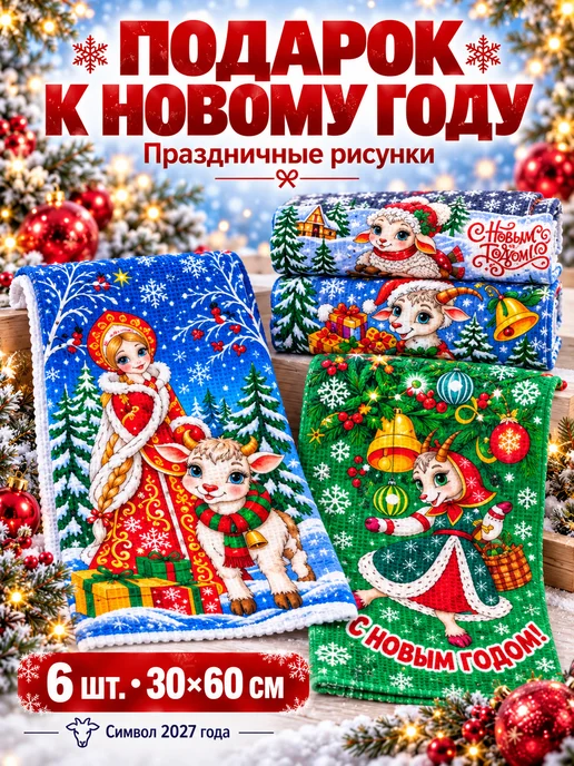 Полотенца кухонные вафельные новогодние набор 6шт, 6 шт, фото 5