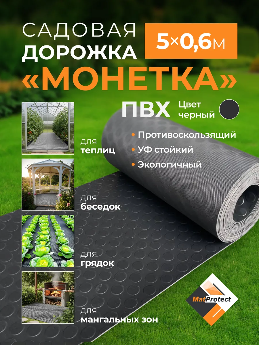 Садовая дорожка MatProtect "Монетка", L 5x0.6м, черный ПВХ