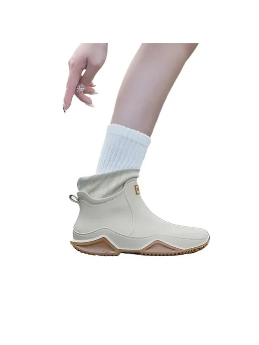Женские мужские резиновые сапоги для дождя, утеплённые, садо, бежевый, фото 2