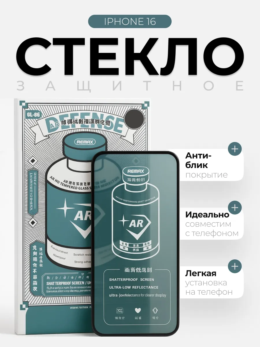 Защитное стекло на Iphone 16 антибликовое
