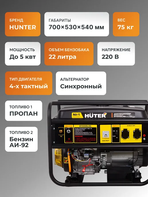 Генератор на газу и бензине для дома DY6500LXG — фото 2