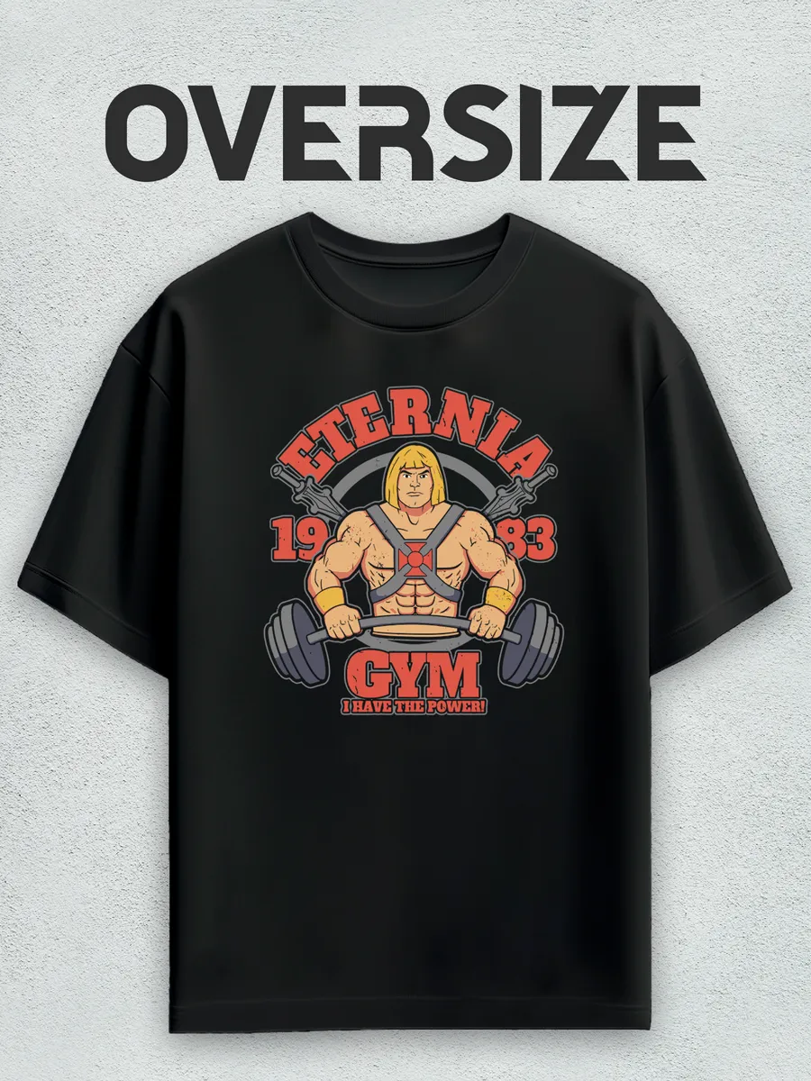 Футболка оверсайз с принтом Хи-Мен для спортзала