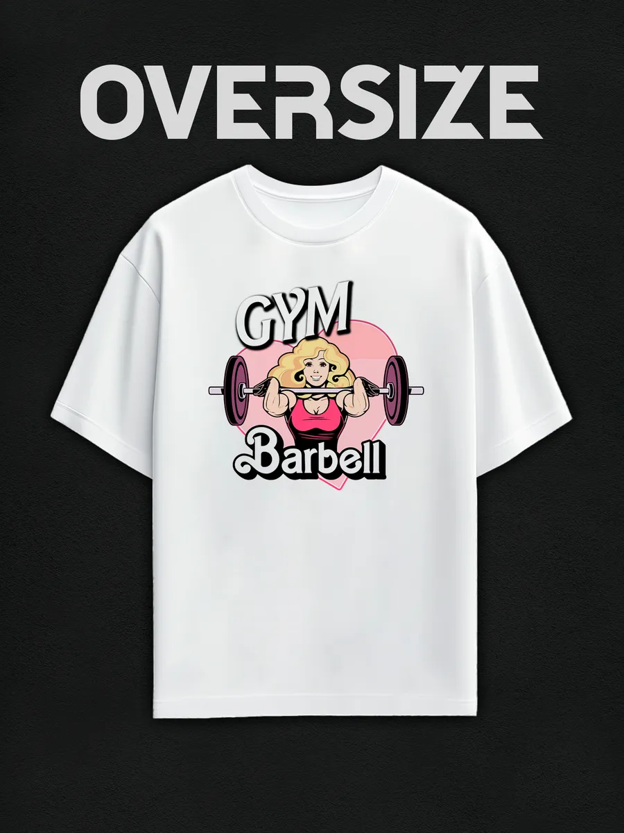Футболка оверсайз женская с принтом Barbell для спортзала