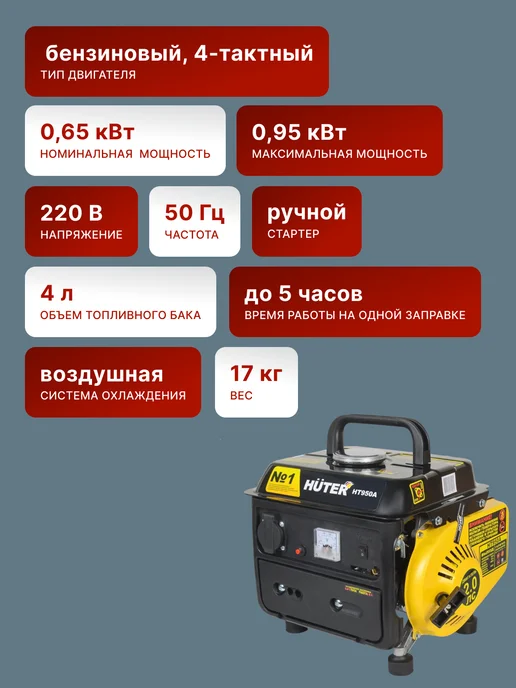 Бензиновый генератор 0.95 кВт HT950A — фото 2