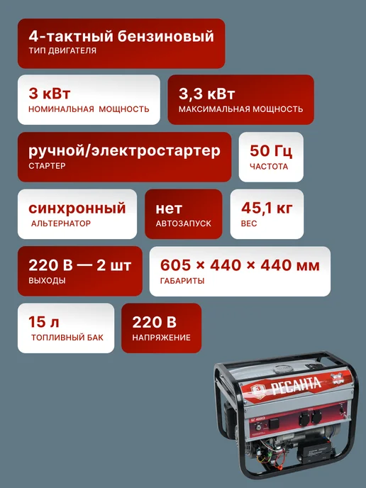 Генератор бензиновый с электростартером БГ 4000 Э — фото 2