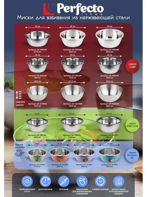 PERFECTO LINEA Миска из нержавеющей стали для взбивания 2,4 л, 3 л, фото 7