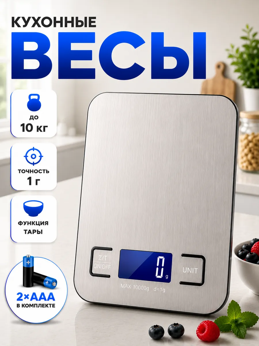 Весы кухонные электронные на батарейках 10 кг