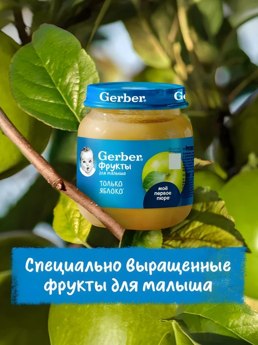 GERBER Пюре детское с 4 мес яблоко 90 г + груша 90 г, 12 шт, 125 г, фото 5