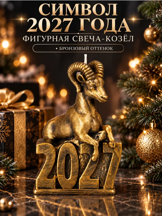 Свеча новогодняя символ 2027 года козел, желтый