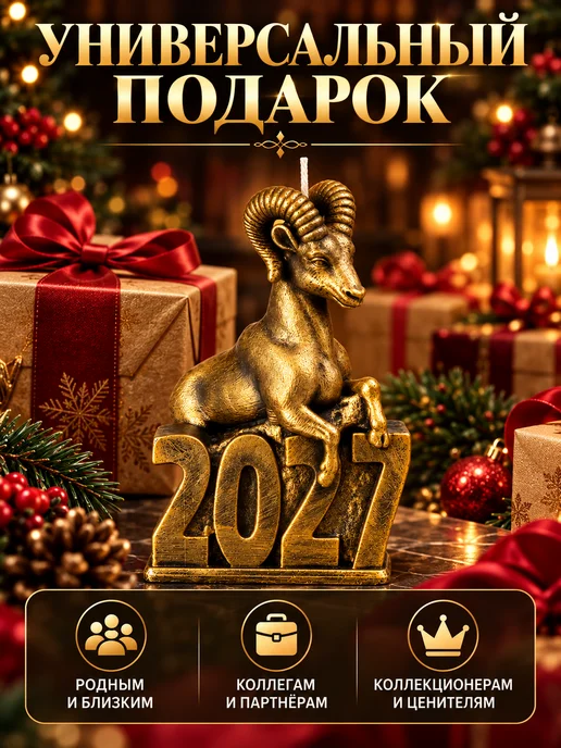 Свеча новогодняя символ 2027 года козел, желтый, фото 6