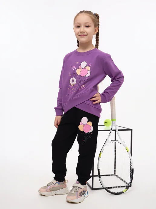 UTEX.KIDS Костюм двойка с 3 до 7 лет с печатью воздушные шарики, фиолетовый, фото 4