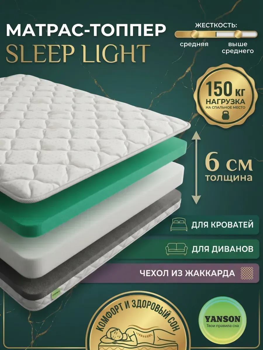 Топпер на диван и матрас 6 см ортопедический 160х220 YANSON