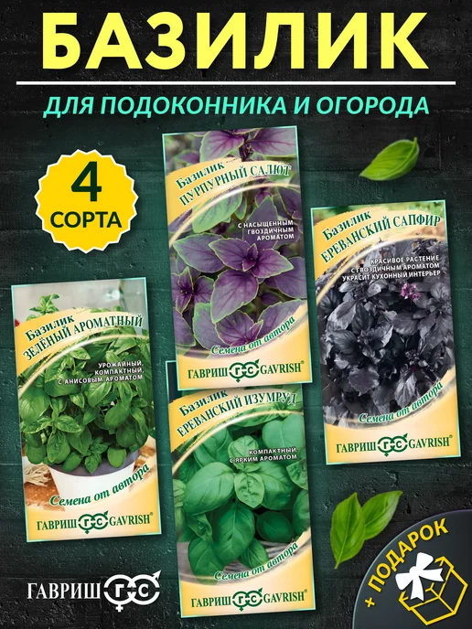 ГАВРИШ Семена базилика фиолетовый, зеленый для посадки, зеленый, фото 2
