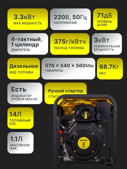 Генератор дизельный 3.3 кВт LDG 5000L — фото 2