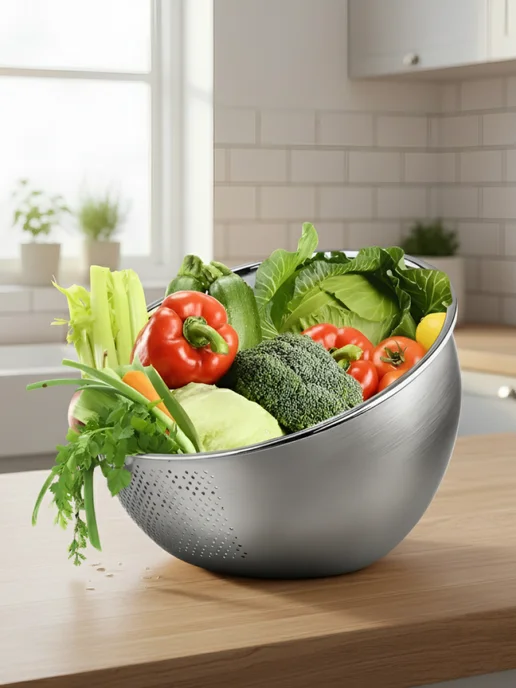Shiny Kitchen Дуршлаг металлический для промывания круп и ягод, серый, фото 7