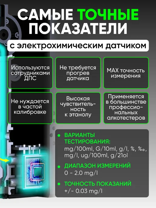 Алкотестер профессиональный многоразовый на алкоголь гибдд, черный, фото 2