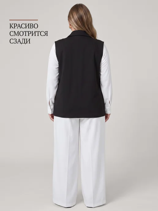 KATISHOP Жилет классический больших размеров офисный, черный, фото 5