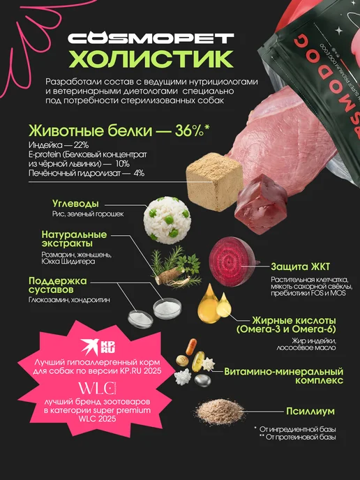 Сухой корм cosmodog для собак, крупные, средние, стерилизованные, индейка, 10 кг, фото 2