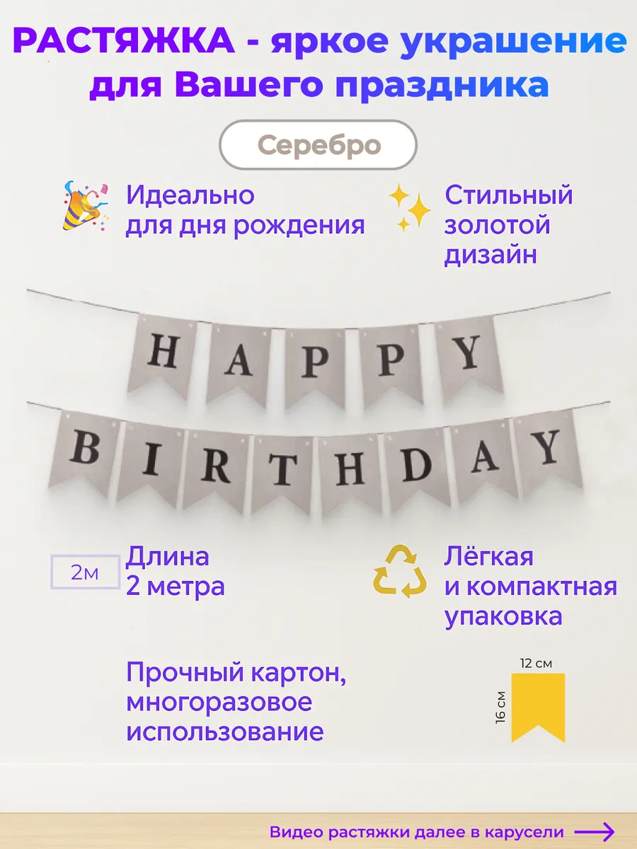 Гирлянда растяжка для праздника с днем рождения