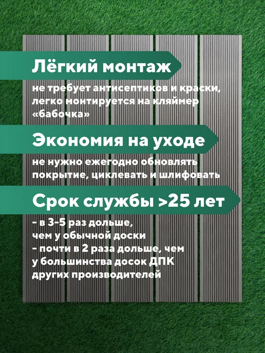 Мебель ДПК Доска террасная ДПК, 1.5 метра, 5 шт, Коричневый, 2 м, 5 шт, серый, фото 7