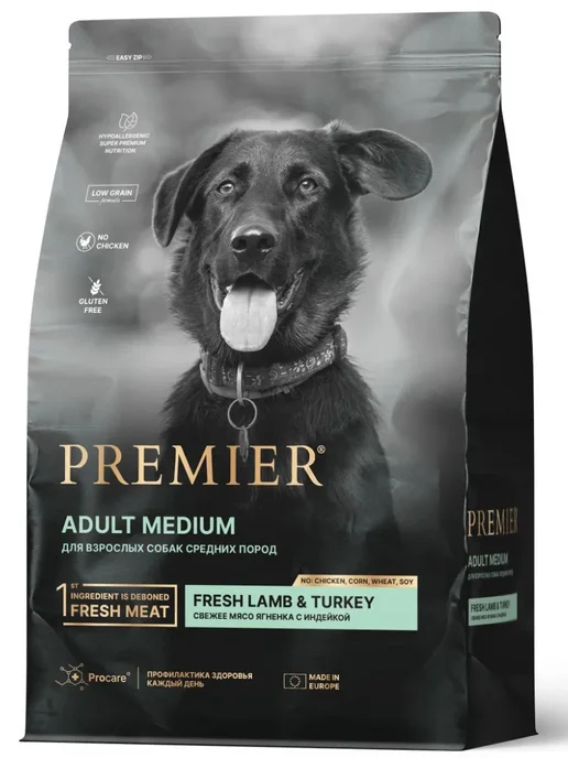 Сухой корм PREMIER Dog для собак, средние, индейка, ягненок, 10 кг