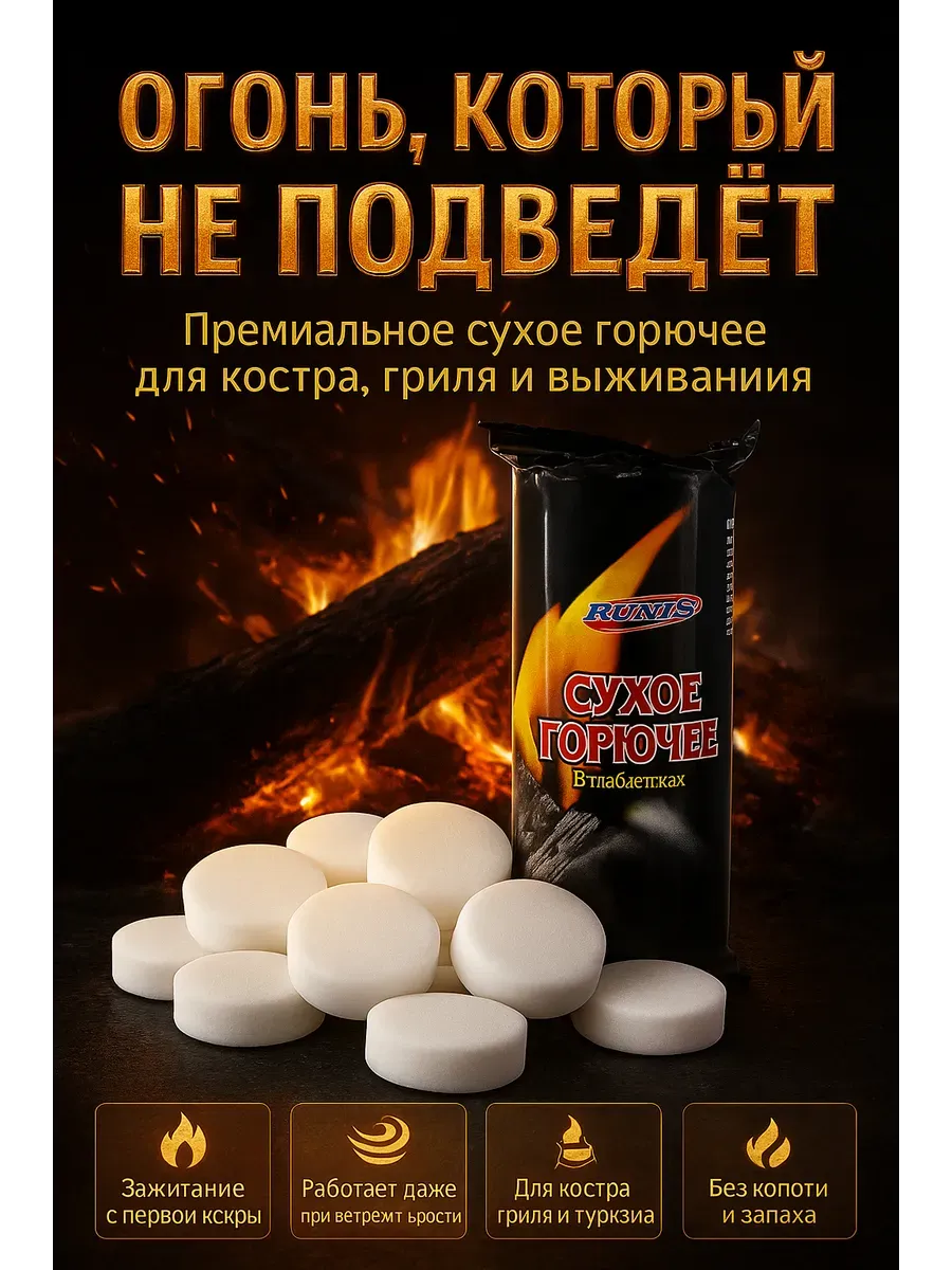 Сухое горючее в таблетках для розжига костра и мангала