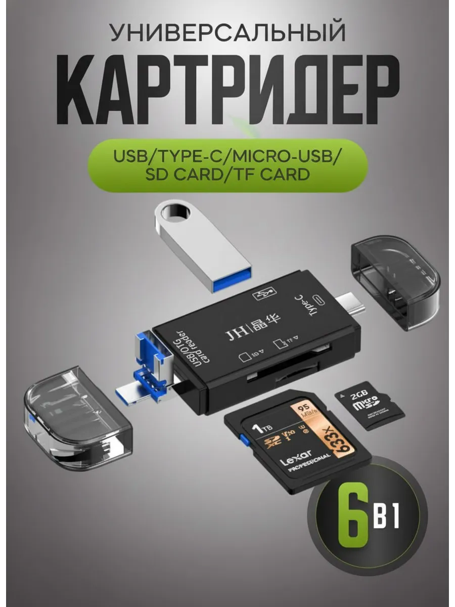 Картридер для карт памяти. USB, SD и Micro SD/TF, Type-C